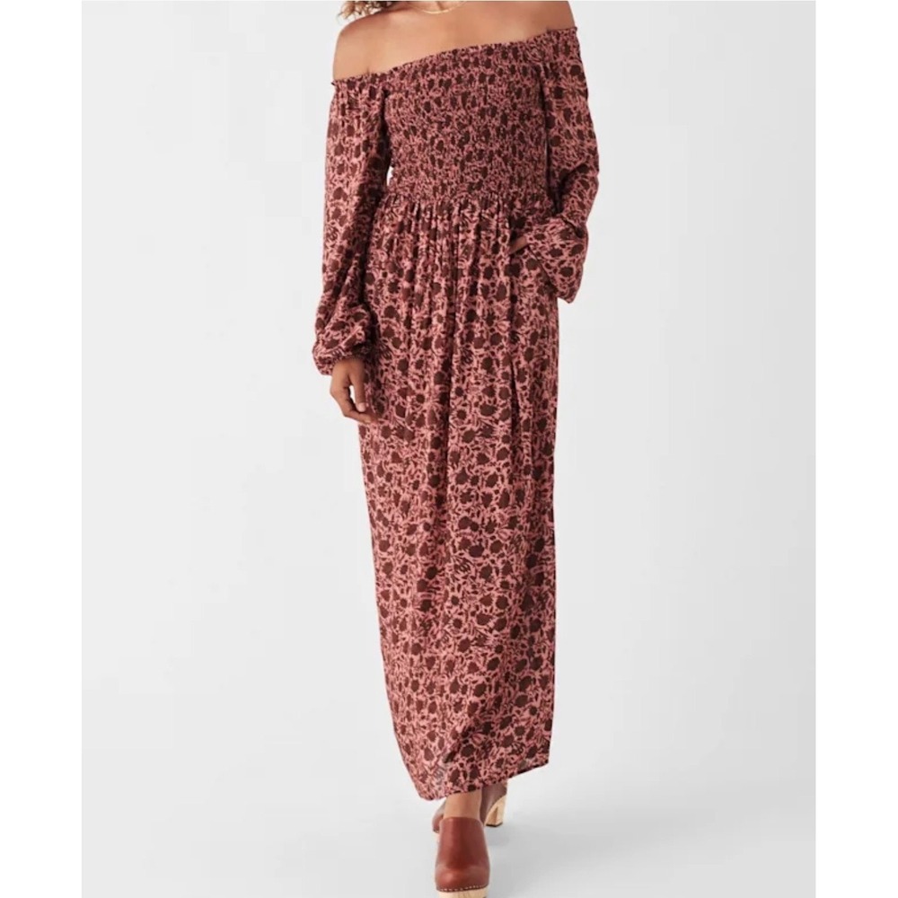 Faherty Susanna Smocked Maxi Dress Cottagecore Boho Romantic Floral Small